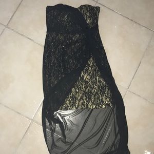 Black with gold strapless dress